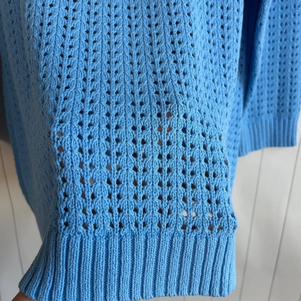Talbots plus size 3X open knit raglan sweater pullover blue 100% cotton NEW - Picture 10 of 12